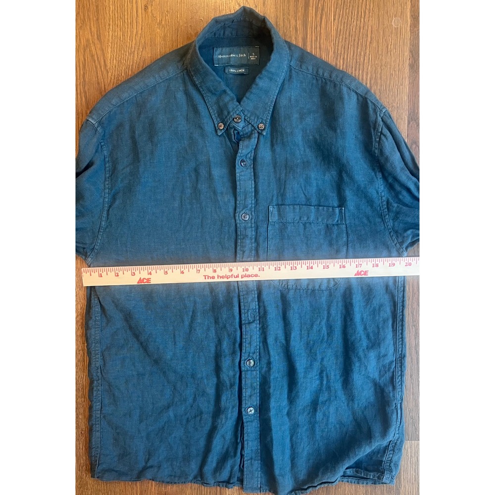 Abercrombie & Fitch Mens Small 100% Linen Button Down Shirt Teal Blue LS - Picture 5 of 6